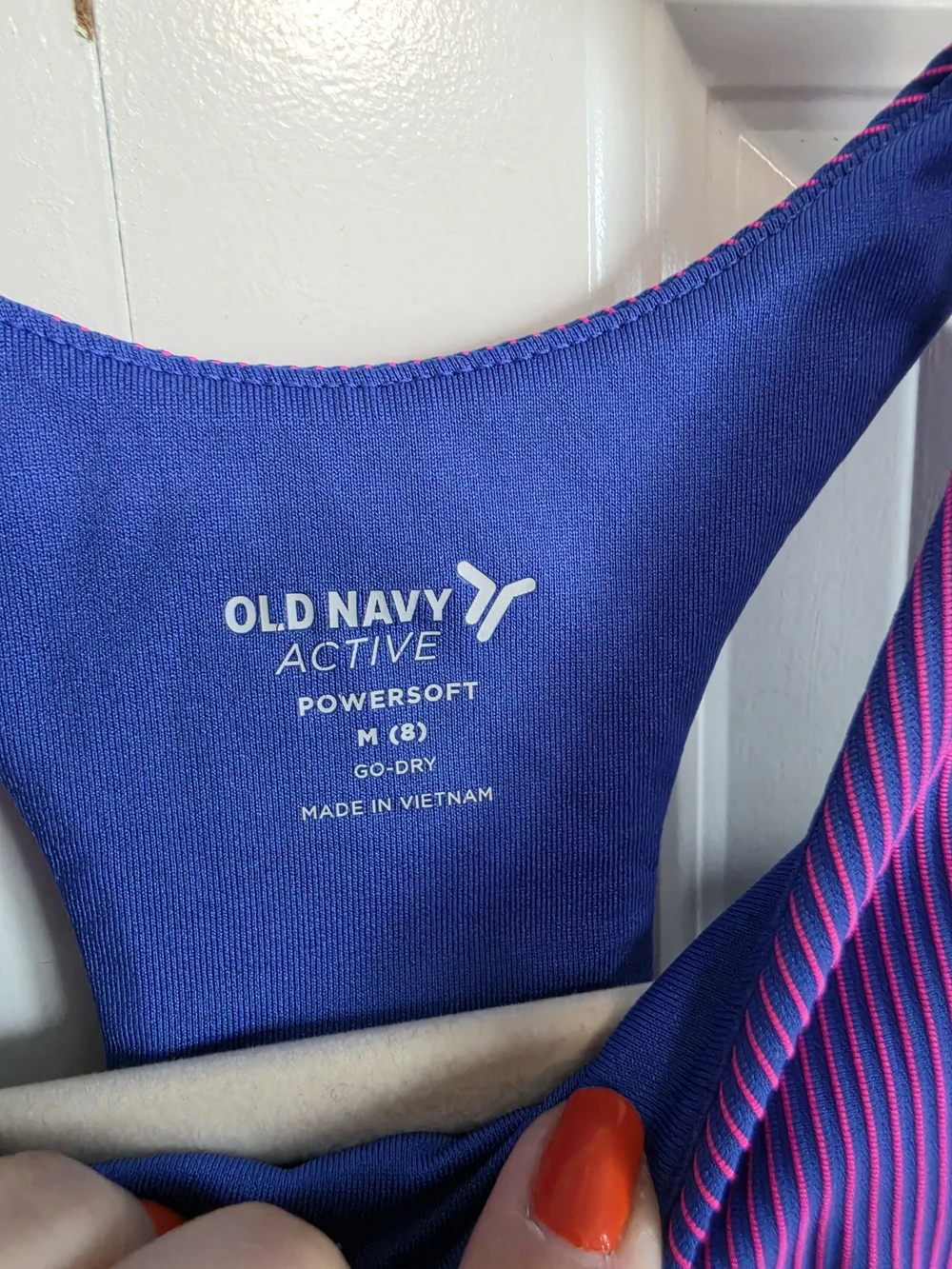 Old Navy Purple pink and blue vertical Striped High-Neck Crop Tank built in bra
